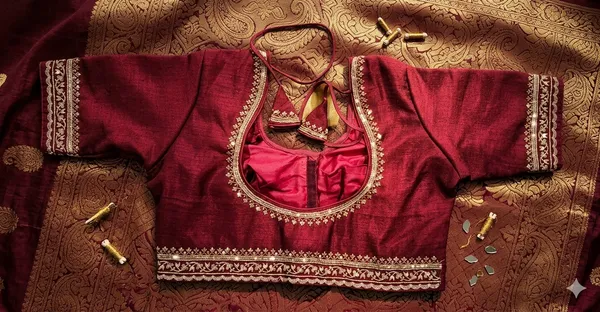 Maroon_Vichitra_Silk_Golden_Zari_Embroidered_Blouse_For_Women