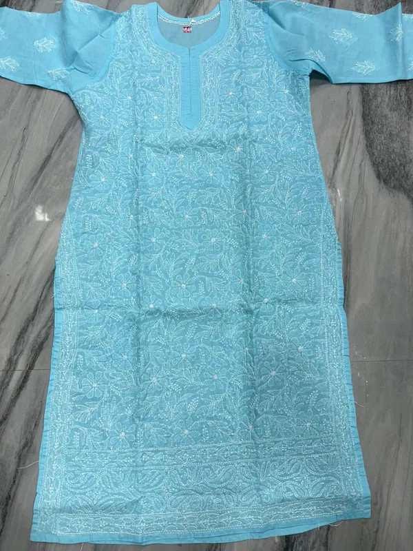 Sky_Blue_Cotton_Chikankari_Embroidered_Kurti_For_Women