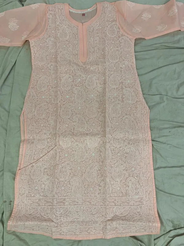 Peach_Cotton_Chikankari_Embroidered_Kurti_For_Women