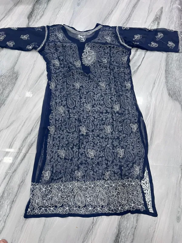 Navy_Blue_Faux_Georgette_Chikankari_Embroidered_Kurti_For_Women