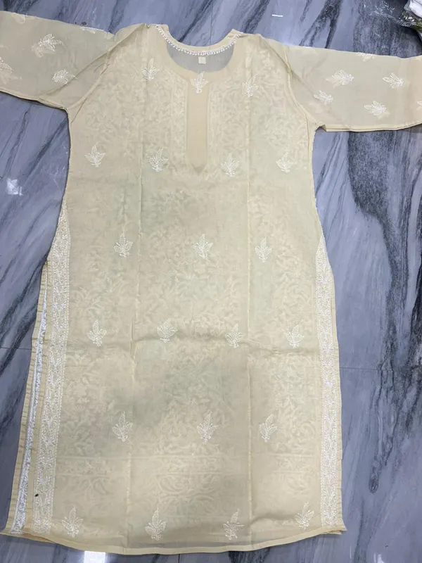 Cream_Cotton_Chikankari_Embroidered_Kurta_For_Men