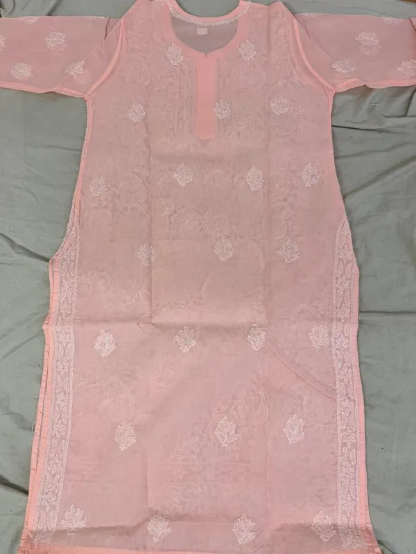 Peach_Cotton_Chikankari_Embroidered_Kurti_For_Women