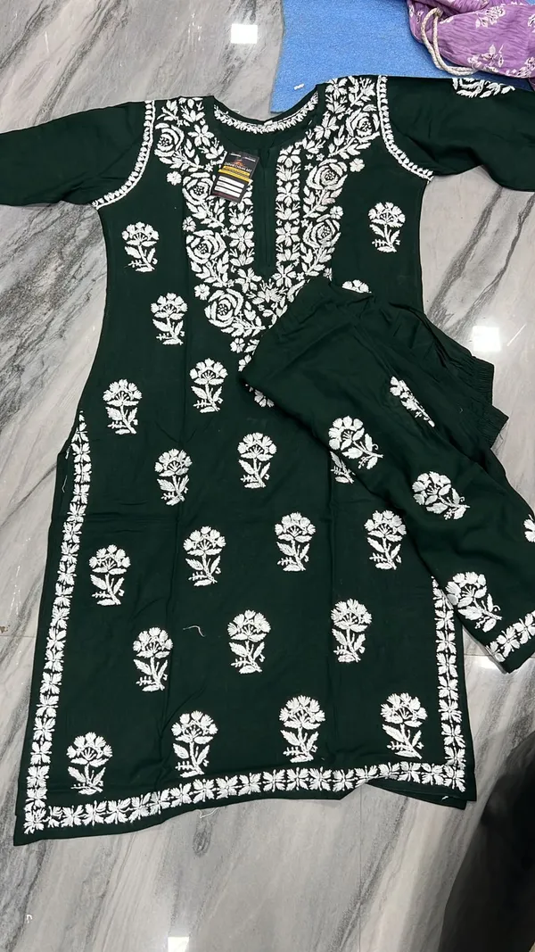 Dark_Green_Cotton_Floral_Embroidered_Kurti_For_Women