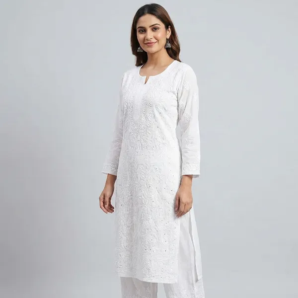 White_Cotton_Chikankari_Embroidered_Kurti_For_Women
