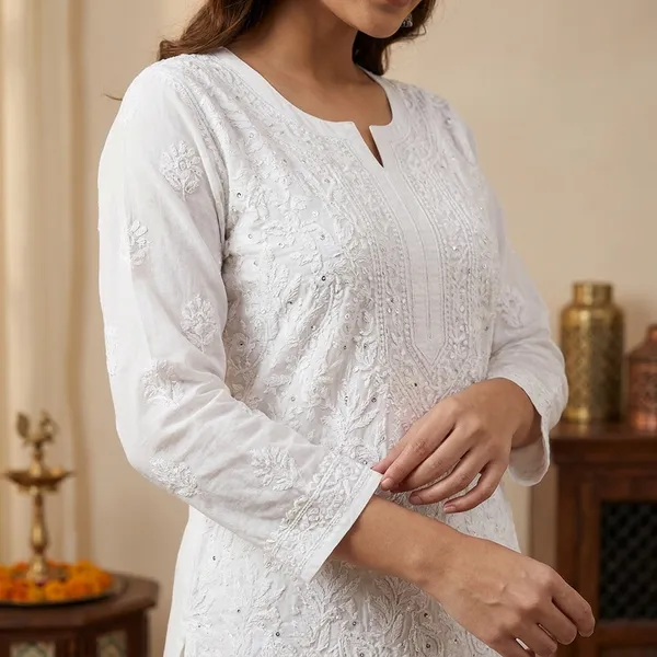 White_Cotton_Chikankari_Embroidered_Kurti_For_Women