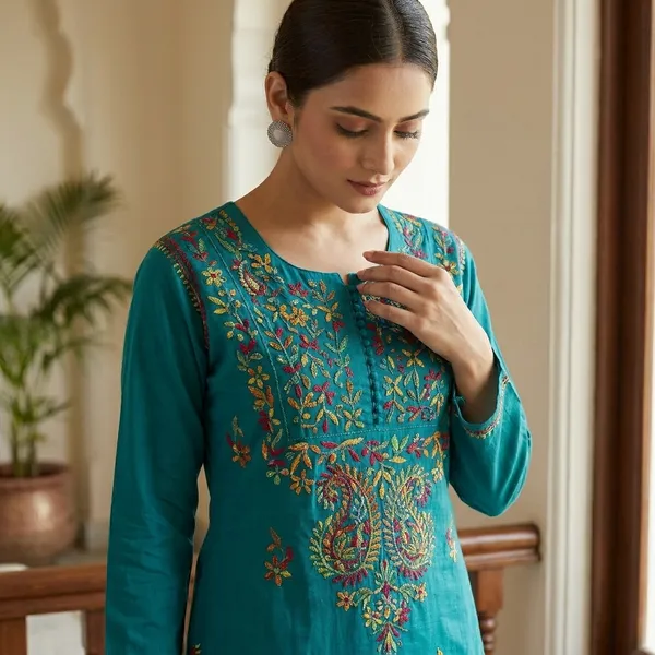 Teal_Blue_Cotton_Floral_Embroidered_Salwar_Suit_For_Women