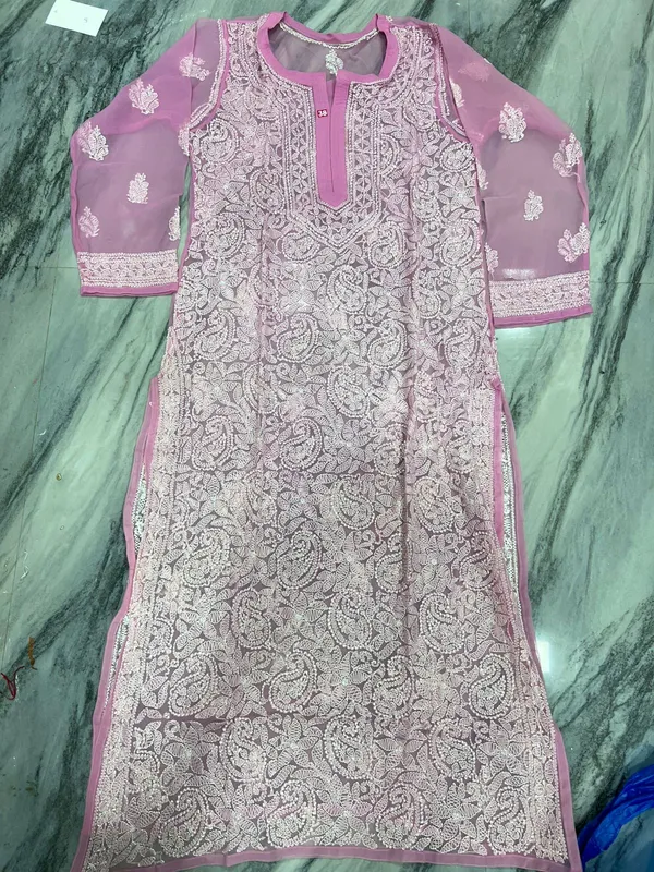Pink_Faux_Georgette_Embroidered_Sheer_Sleeve_Kurti_For_Women