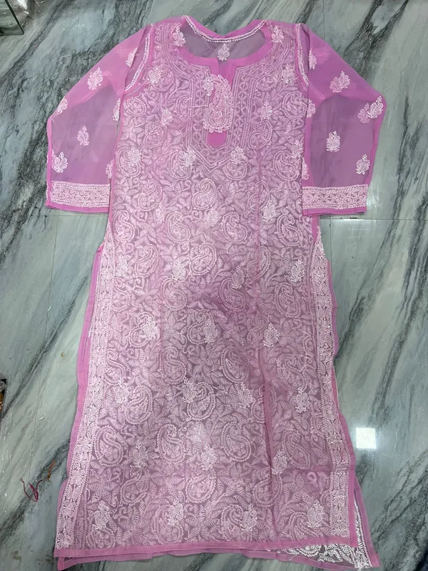 Pink_Faux_Georgette_Embroidered_Sheer_Sleeve_Kurti_For_Women