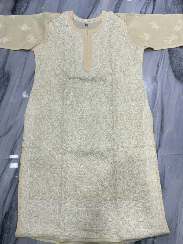 Cream_Cotton_Chikankari_Embroidered_Kurta_For_Men