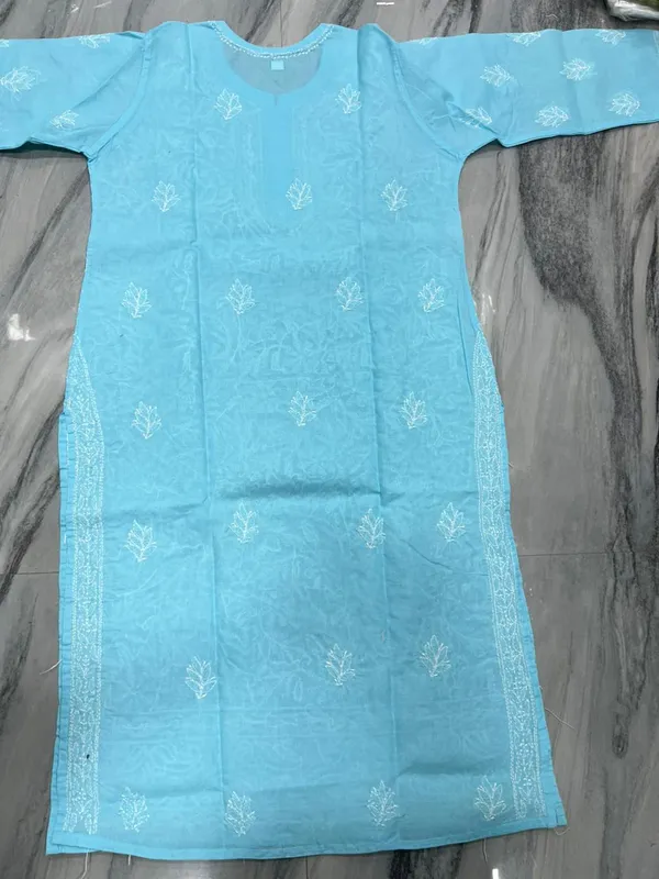 Sky_Blue_Cotton_Chikankari_Embroidered_Kurti_For_Women