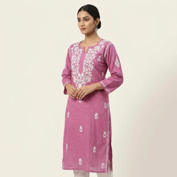 Magenta_Cotton_Floral_Embroidered_Kurta_Set_For_Women