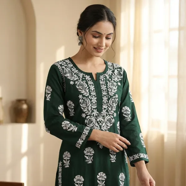 Dark_Green_Cotton_Floral_Embroidered_Kurti_For_Women