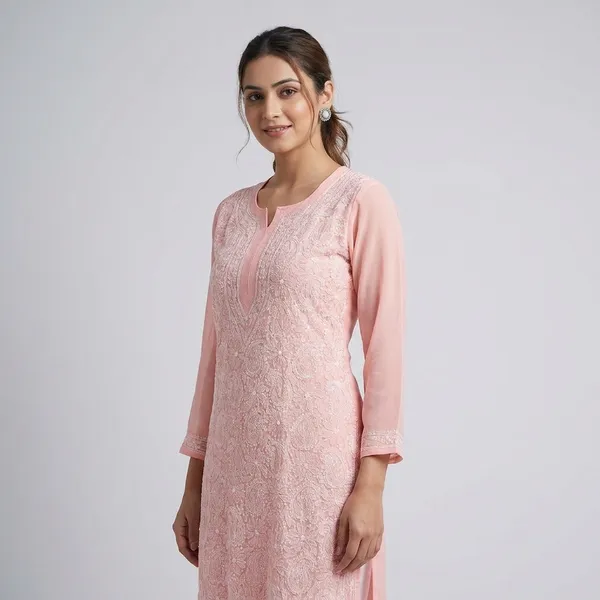 Peach_Cotton_Chikankari_Embroidered_Kurti_For_Women