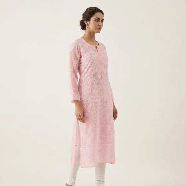 Pink_Faux_Georgette_Embroidered_Kurti_For_Girls