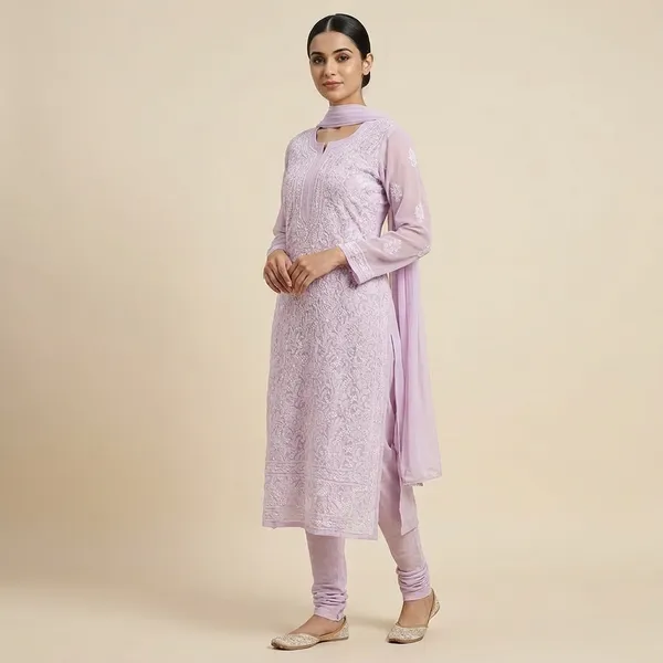 White_Faux_Georgette_Heavy_Chikankari_Embroidered_Kurti_For_Women