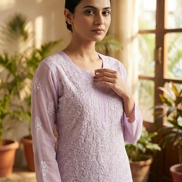 White_Faux_Georgette_Heavy_Chikankari_Embroidered_Kurti_For_Women