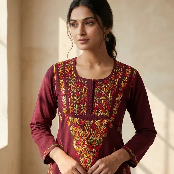 Maroon_Cotton_Floral_Embroidered_Kurti_For_Women