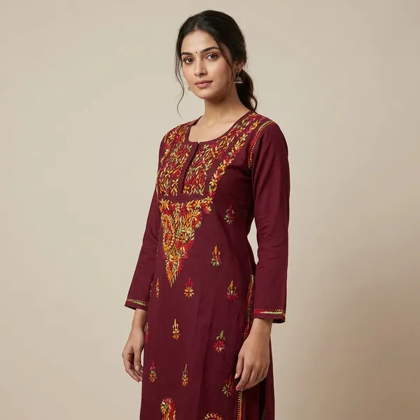 Maroon_Cotton_Floral_Embroidered_Kurti_For_Women