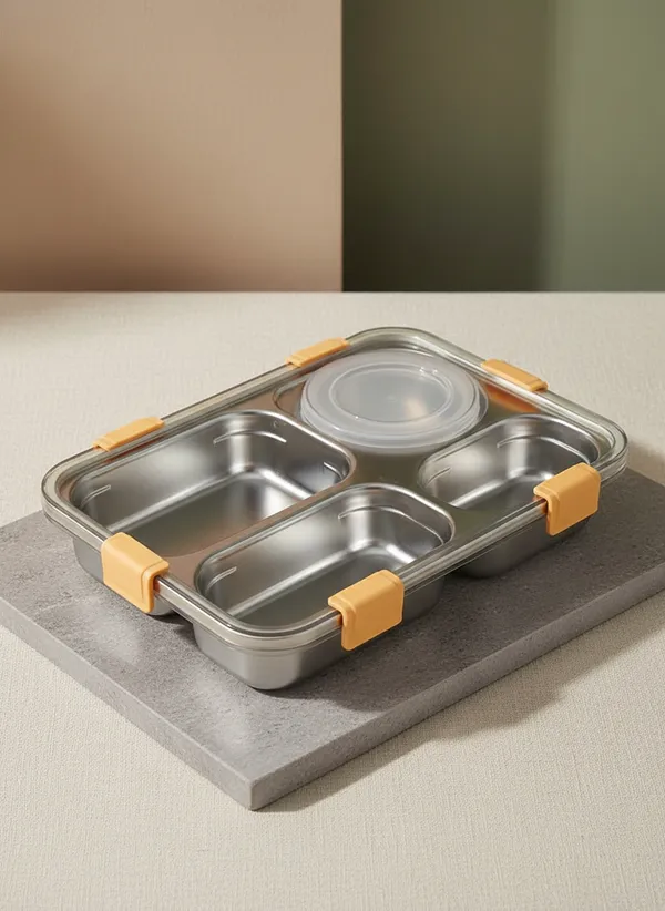 Stainless_Steel_Silver_3_Compartment_Leakproof_Lunch_Box