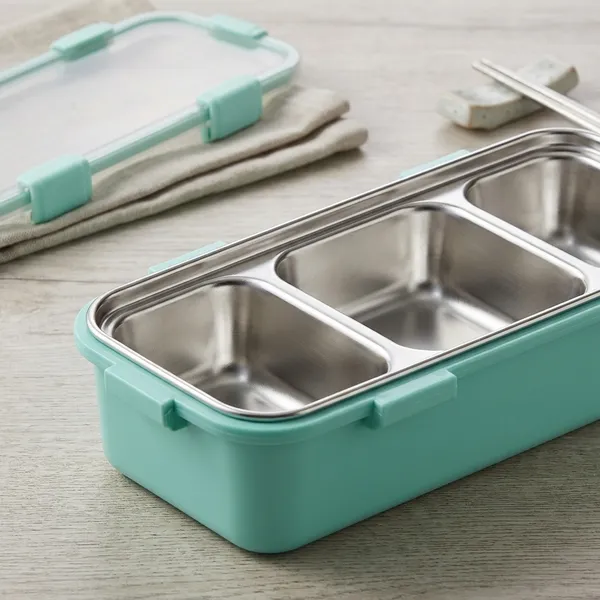 Stainless_Steel_Green_3_Compartment_Leakproof_Lunch_Box