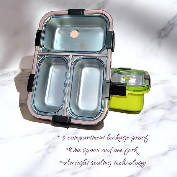 Stainless_Steel_Silver_3_Compartment_Leakproof_Lunch_Box_