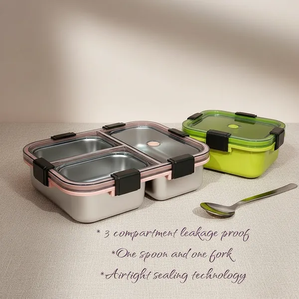 Stainless_Steel_Silver_3_Compartment_Leakproof_Lunch_Box_
