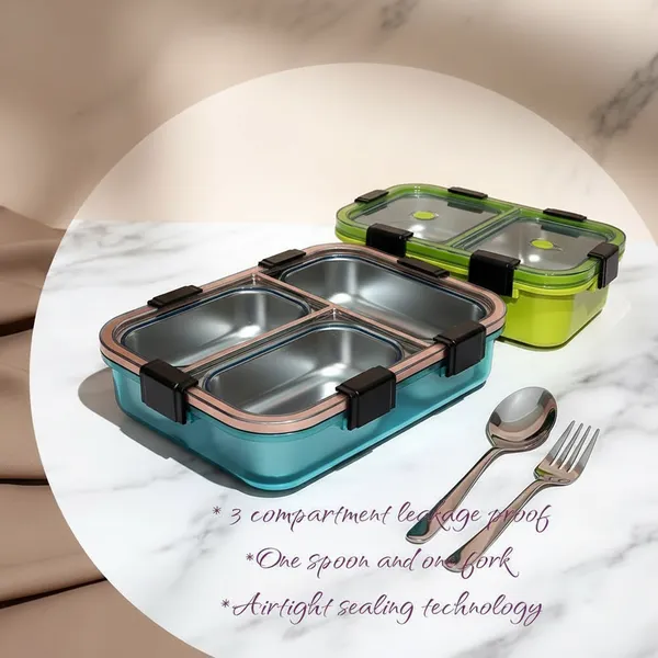 Stainless_Steel_Silver_3_Compartment_Leakproof_Lunch_Box_