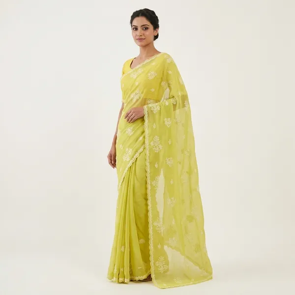 Yellow_Cotton_Lightweight_Fabric_With_Chikankari_Embroidery_Saree