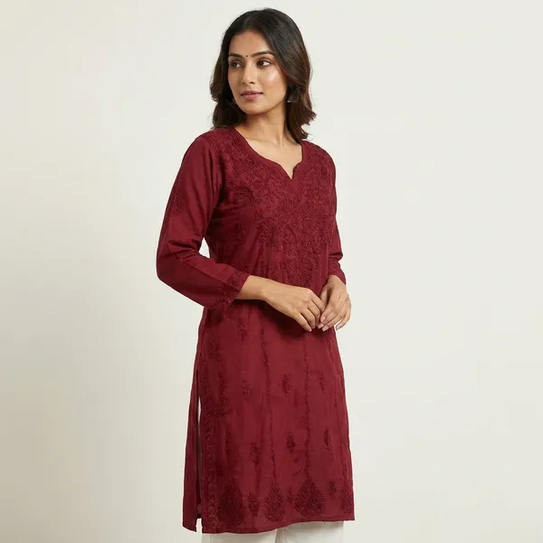 Maroon_Cotton_Embroidered_Kurta