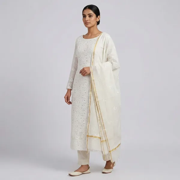 White_Mul_Chanderi_Kurta_Set_With_Dupatta