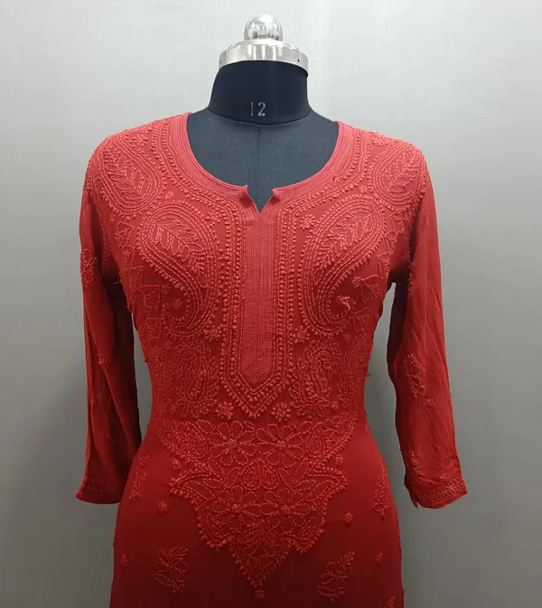 Coral_Red_Viscose_Kurti