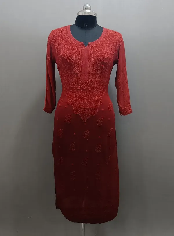 Coral_Red_Viscose_Kurti
