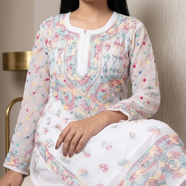 White__Georgette_Kurta_And_Sharara_Set
