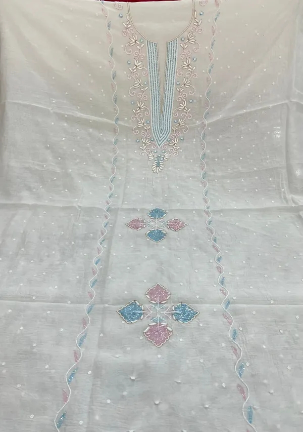 White_Mul_Chanderi_Unstitched_Suit_Set