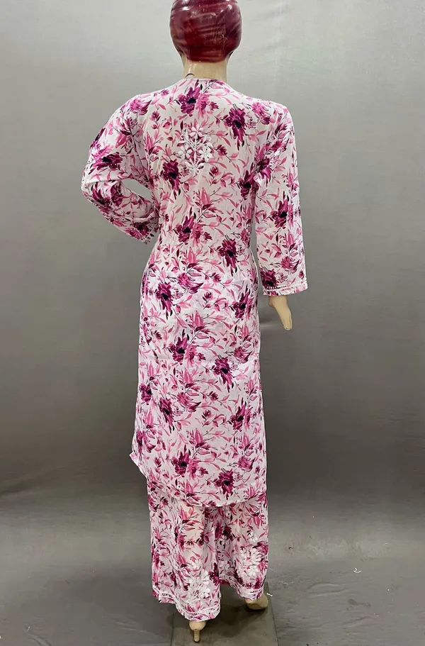 White_And_Pink_Cotton_Floral_Kurta_Set