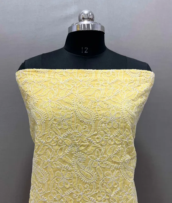 Yellow_Cotton_Chikankari_Embroidered_Unstitched_Suit_2_piece_set_(Kurta_&_Dupatta)