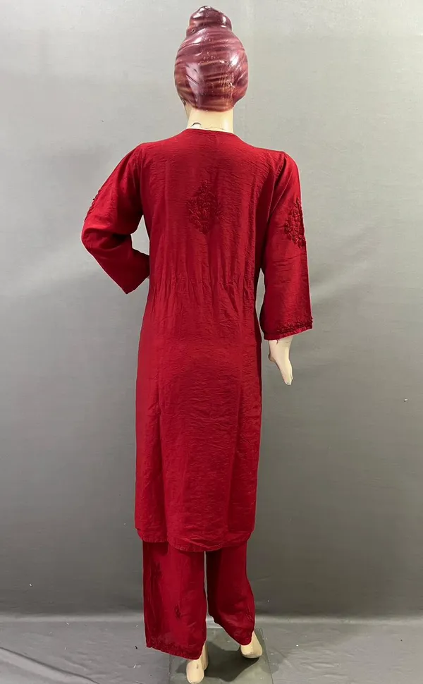 Maroon_Cotton_Embroidered_Kurta_Set