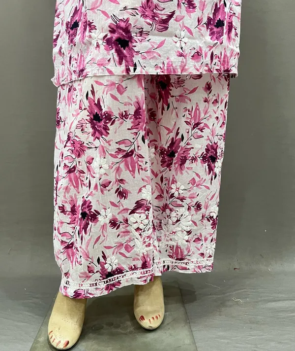 White_And_Pink_Cotton_Floral_Kurta_Set