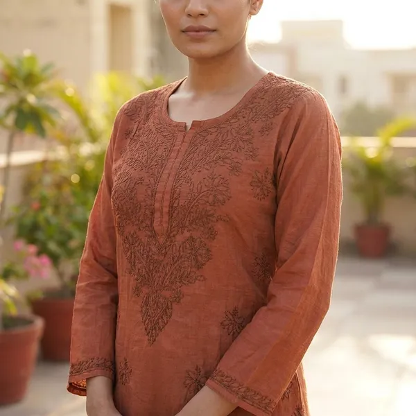 Rust_Cotton_Embroidered_Kurti