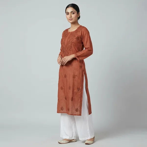 Rust_Cotton_Embroidered_Kurti