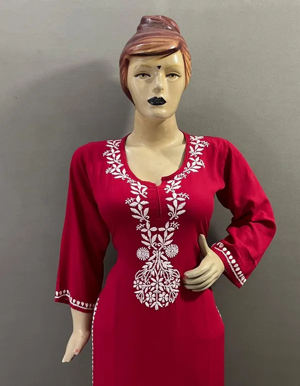 Maroon_Rayon_Kurti_With_Palazzo_Set