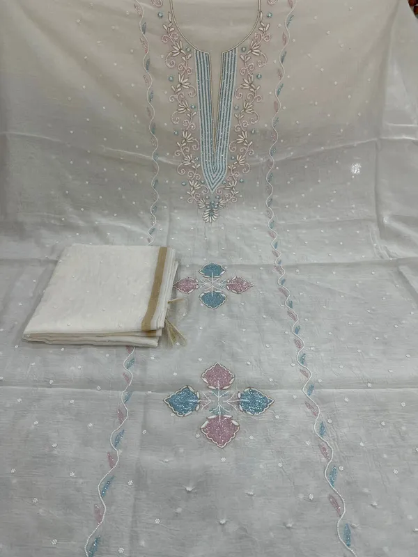 White_Mul_Chanderi_Unstitched_Suit_Set