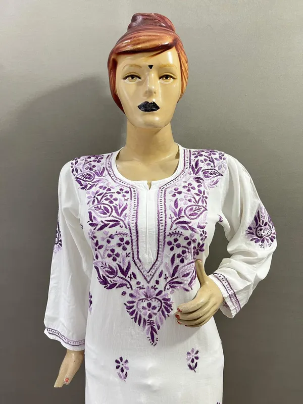 White_And_Purple_Cotton_Embroidered_Kurta_Palazzo_Set