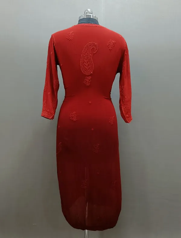Coral_Red_Viscose_Kurti
