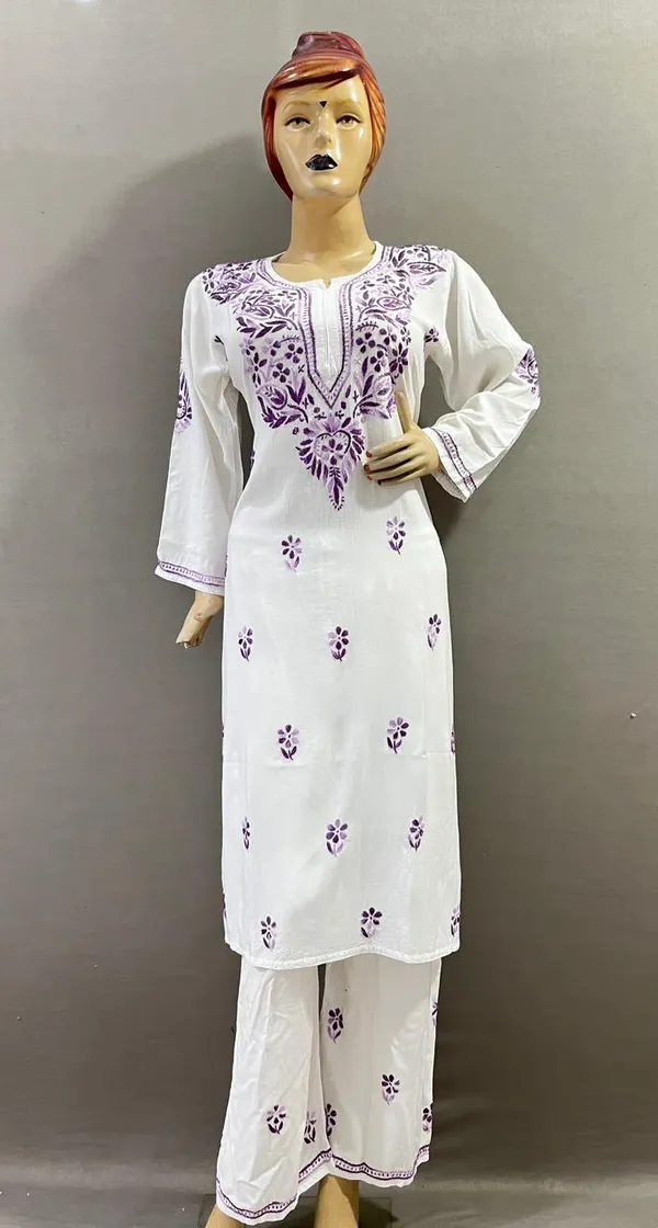 White_And_Purple_Cotton_Embroidered_Kurta_Palazzo_Set