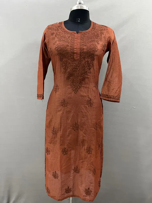 Rust_Cotton_Embroidered_Kurti