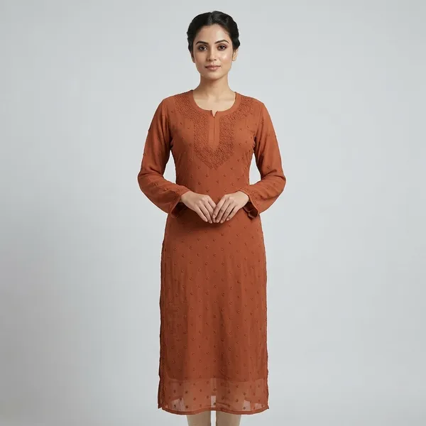 Rust_Orange_Georgette_Kurti