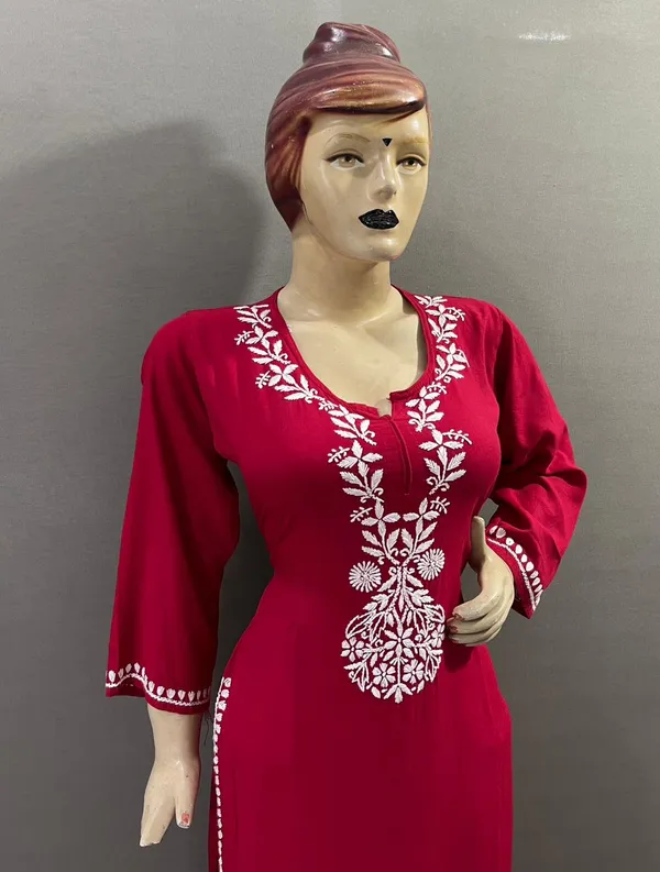 Maroon_Rayon_Kurti_With_Palazzo_Set