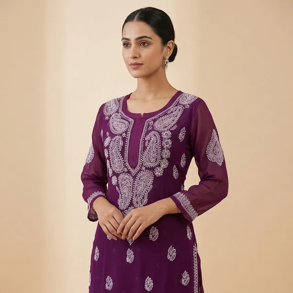 Purple_And_White_Georgette_Lightweight_Semi-Sheer_Kurti