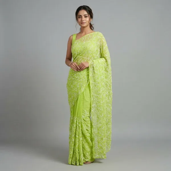 Lime_Green_Georgette_Saree
